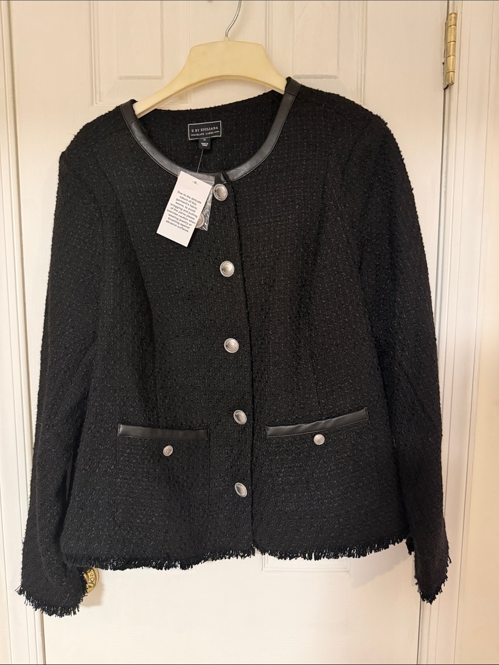 G by Giuliana Black Bouclé Blazer with Leather Trim